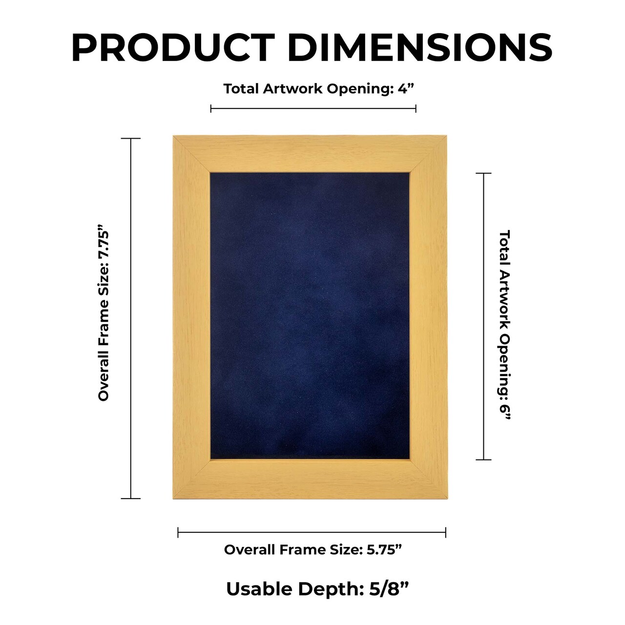 Classic Natural Wood Shadow Box Frame with Acrylic Front - Navy Blue Suede Backing, 30 Sizes
